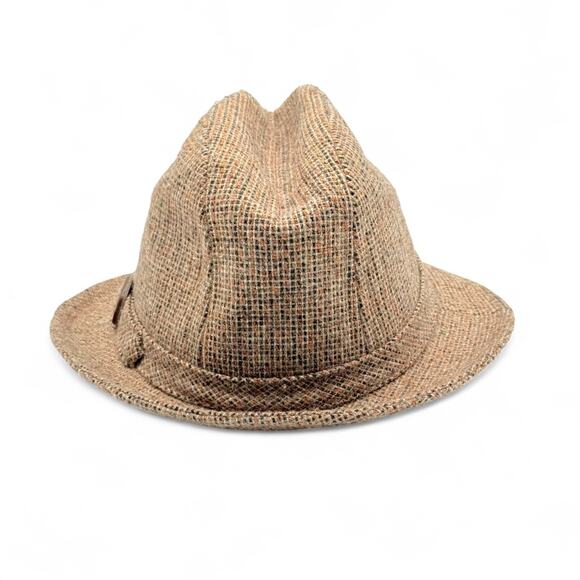 Vintage Tweed Fedora Hat Stevens Mens Brown Wool 6 7/8 S/M 50s 60s MadMen MCM - Picture 3 of 8